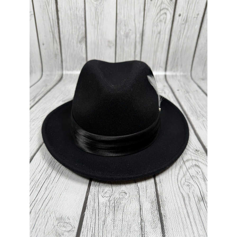Bruno Capelo Giovani Collection Black Wool Fedora Hat Mens Size Small Feather